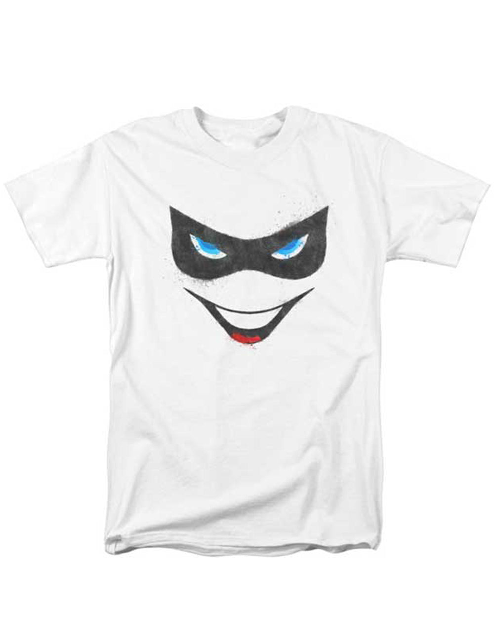Villain face graphic on a white adult t-shirt.