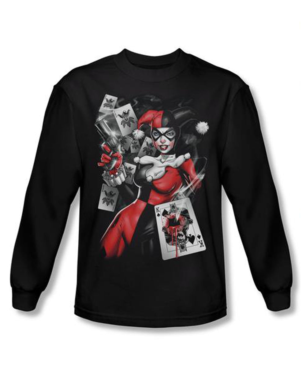 Harley smoking gun graphic on a black adult long sleeve top.