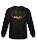 Halftone bat logo graphic on a black adult long sleeve top.