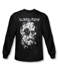 Batman Begins Scarecrow mask graphic on a black adult long sleeve top.