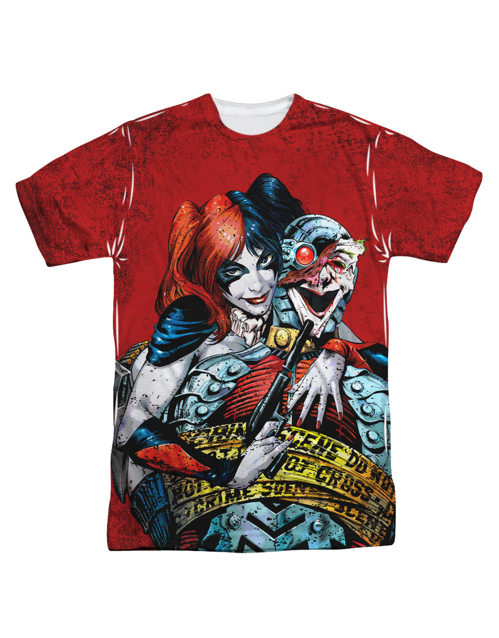 Crime scene graphic on a white adult t-shirt.