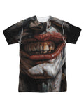 Psycho asylum graphic on a white adult t-shirt.