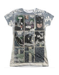 Batman last laugh graphic on a white women's t-shirt.