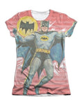 Batman wrong question graphic on a white women's t-shirt.
