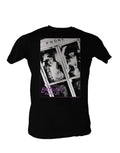 Bill & Teds Excellent Adventure time machine graphic on a black adult t-shirt.