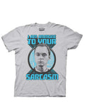 The Big Bang Theory Sheldon sarcasm quote design on a grey adult graphic tee.