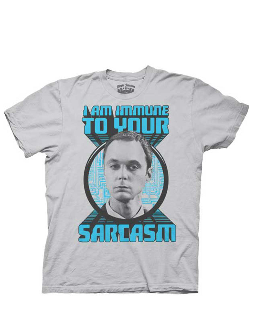 The Big Bang Theory Sheldon sarcasm quote design on a grey adult graphic tee.