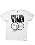 The Big Bang Theory space-themed "universe" graphic on a white adult t-shirt.