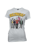 Bazinga graphic on a grey women's t-shirt.