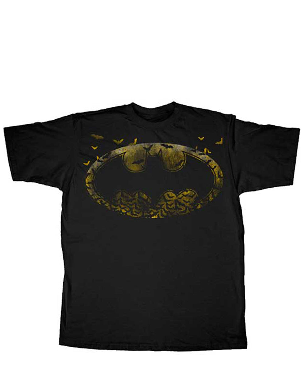 Batman logo bats graphic on a black adult t-shirt.