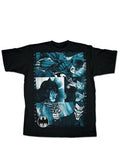 Batman clash graphic on a black adult t-shirt.