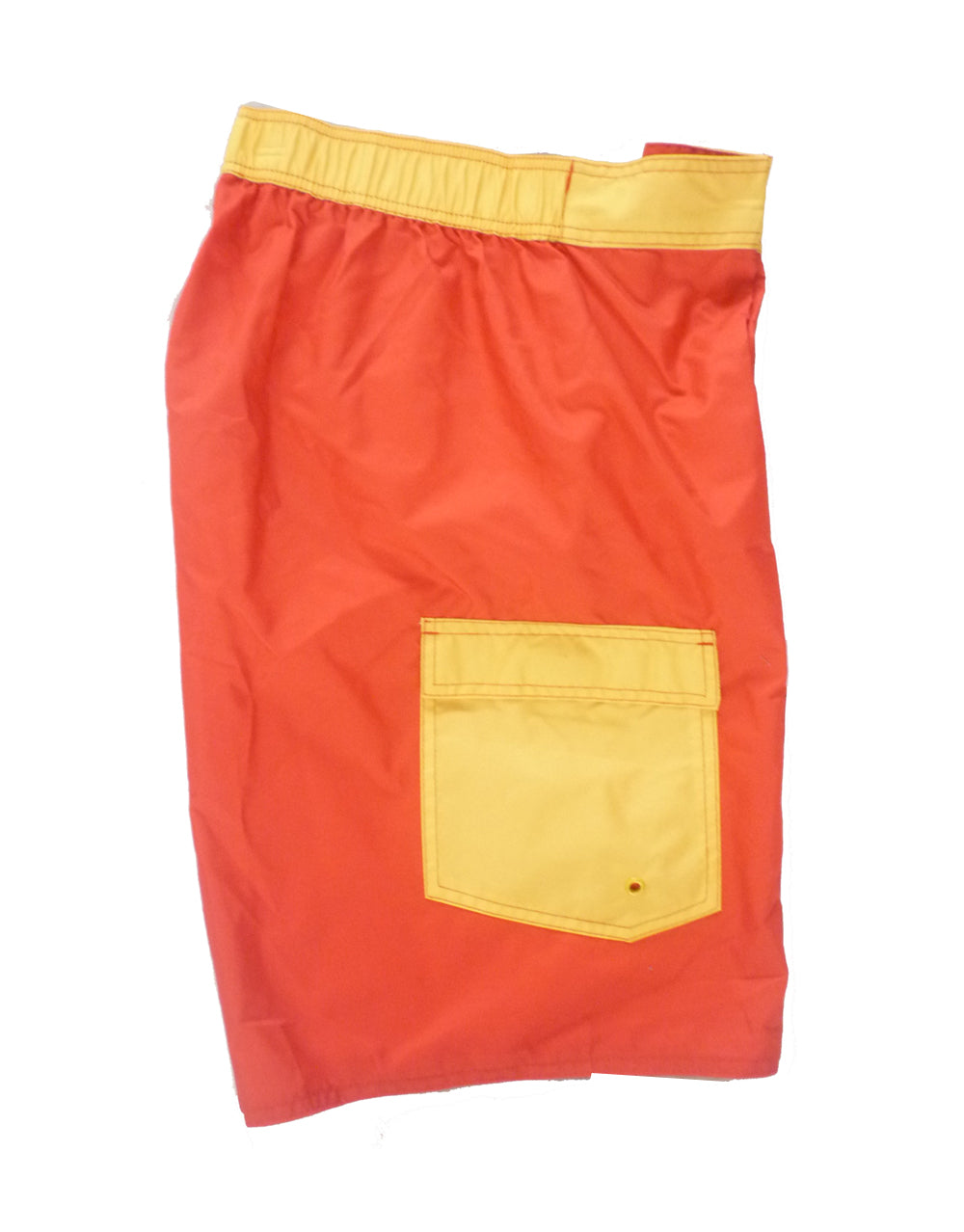 Bazinga graphic on a red adult board shorts.