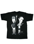 Beavis & Butt-Head rockersketch graphic on a black adult t-shirt.