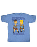 Beavis & Butt-Head school sucks graphic on a heathered light blue adult t-shirt.