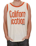 Californication tank top Golden State graphic on a cream adult tank top.