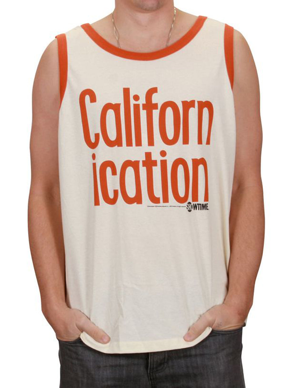 Californication tank top Golden State graphic on a cream adult tank top.