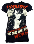 Bad girls graphic on a black women's t-shirt.