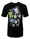 Star Trek the classic crew graphic on a black adult t-shirt.