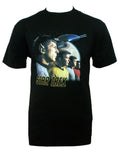 Star Trek pose graphic on a black adult t-shirt.