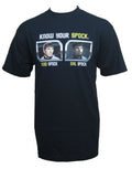 Star Trek know your Spock graphic on a black adult t-shirt.