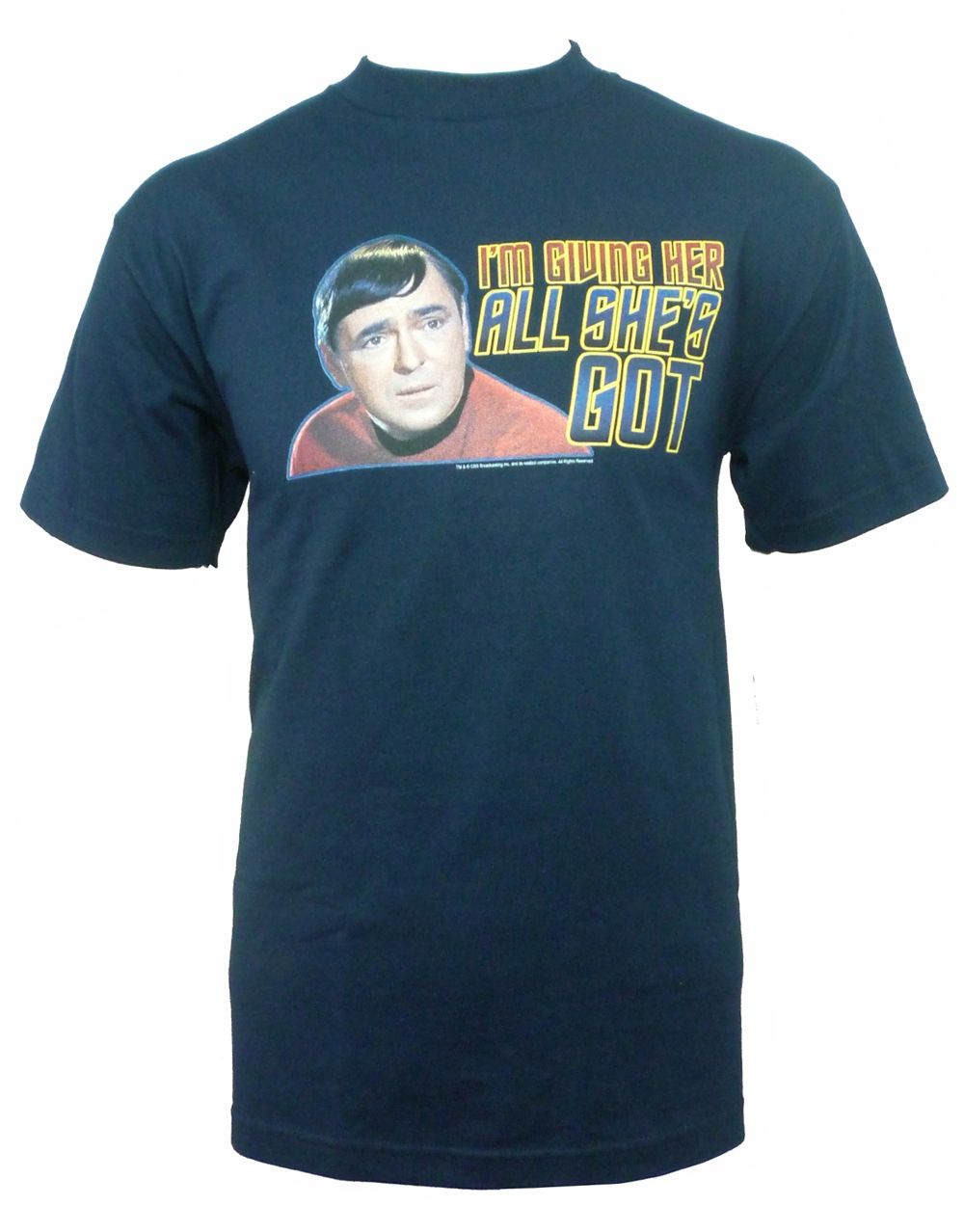 Star Trek all she's got graphic on a black adult t-shirt.