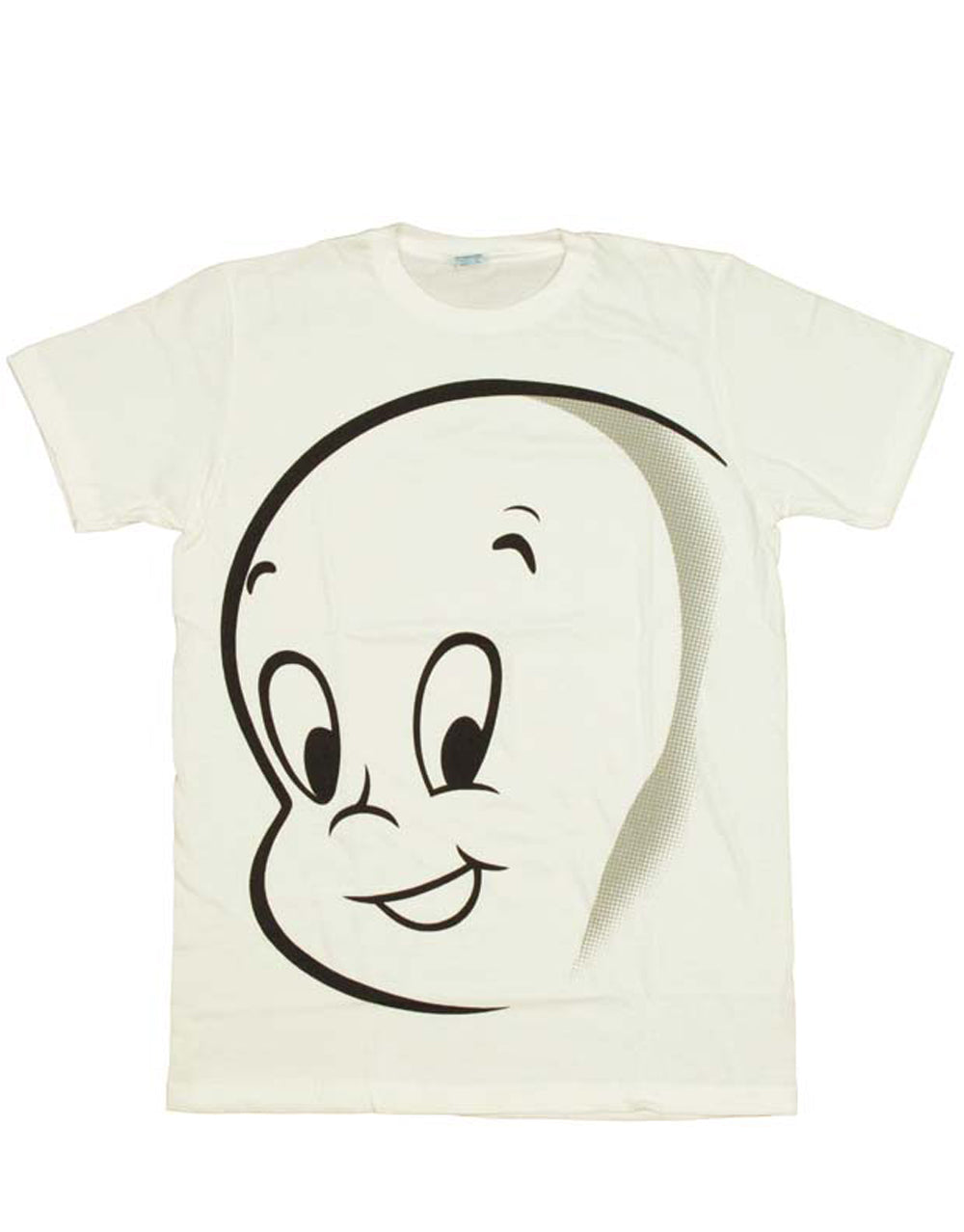 Casper the friendly ghost face graphic on a white adult t-shirt.