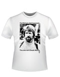 Chuck Norris "succeed" motivational parody graphic on a white adult t-shirt.