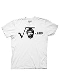 Chuck Norris "square root" math joke graphic on a white adult t-shirt.