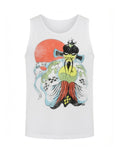 Big Trouble in Little China Jack Burton tank top graphic on a white adult t-shirt.