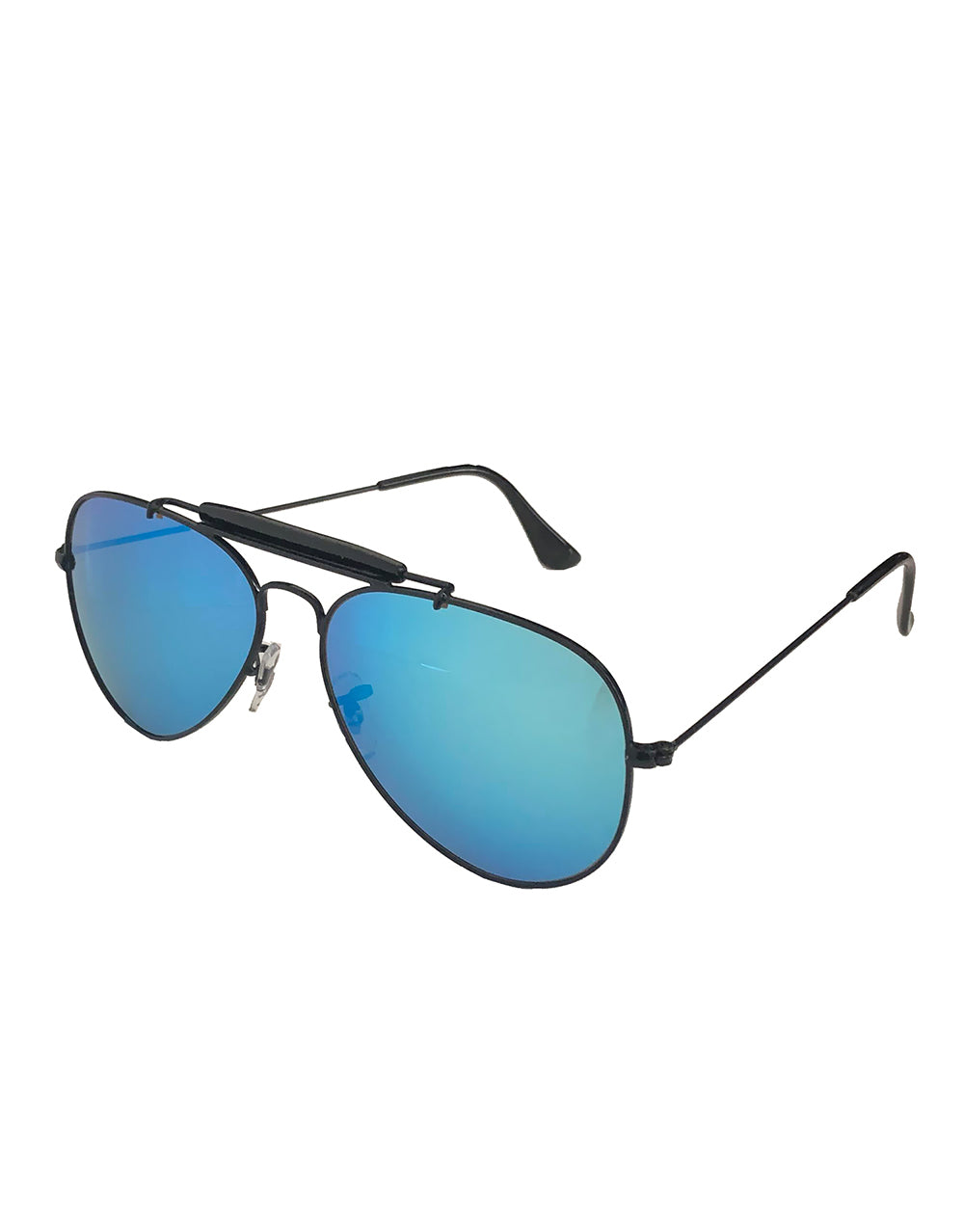 Cobra Style Aviator Sunglasses, Black Frame / Ice Blue Mirror Lens