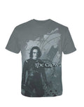 The Crow pose graphic on a grey adult t-shirt.