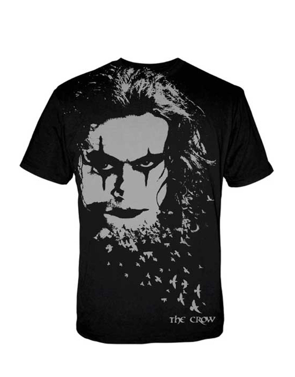 The Crow colour mock graphic on a black adult t-shirt.