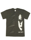 The Crow close up graphic on a charcoal grey adult t-shirt.