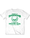 Caddyshack property of Bushwood graphic on a white adult t-shirt.