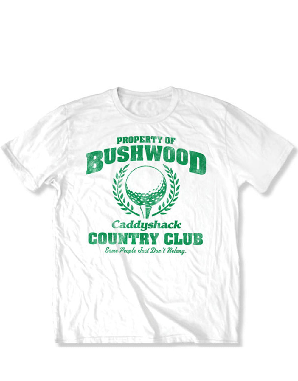 Caddyshack property of Bushwood graphic on a white adult t-shirt.