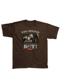 Dad's Army you stupid boy graphic on a brown adult t-shirt.