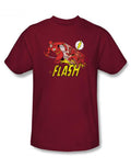 Crimson comet graphic on a maroon adult t-shirt.