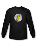 Logo distressed graphic on a black adult long sleeve top.