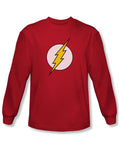 Flash logo graphic on a red adult long sleeve top.
