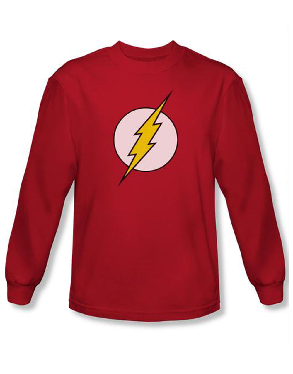 Flash logo graphic on a red adult long sleeve top.