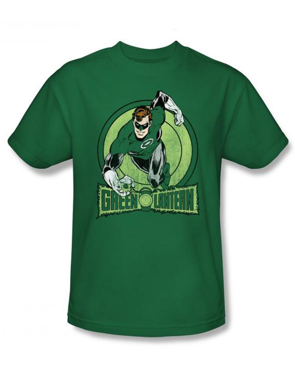 Lantern action graphic on a green adult t-shirt.