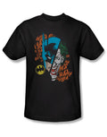 Batman Joker broken visage graphic on a black adult t-shirt.