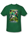 Lantern space sector graphic on a green adult t-shirt.