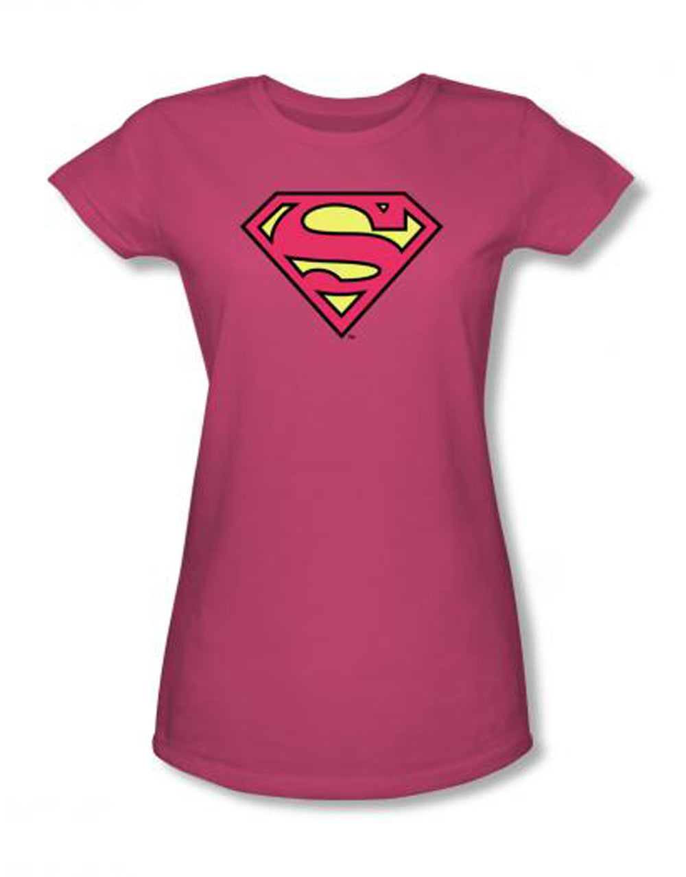 Supergirl classic logo graphic on a pink women's t-shirt.