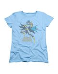 Batgirl see ya graphic on a light blue women's t-shirt.