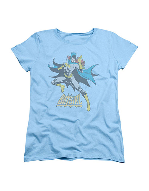 Batgirl see ya graphic on a light blue women's t-shirt.