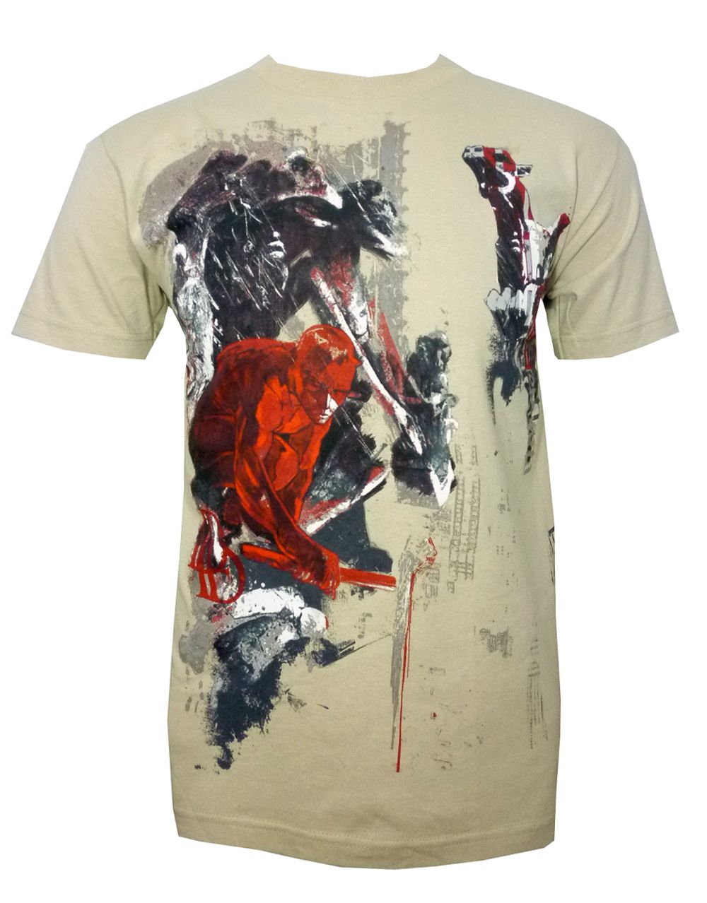 Daredevil seeing evil graphic on a beige adult t-shirt.