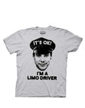 Dumb and Dumber Lloyd Christmas limousine driver illustration on a grey adult t-shirt.