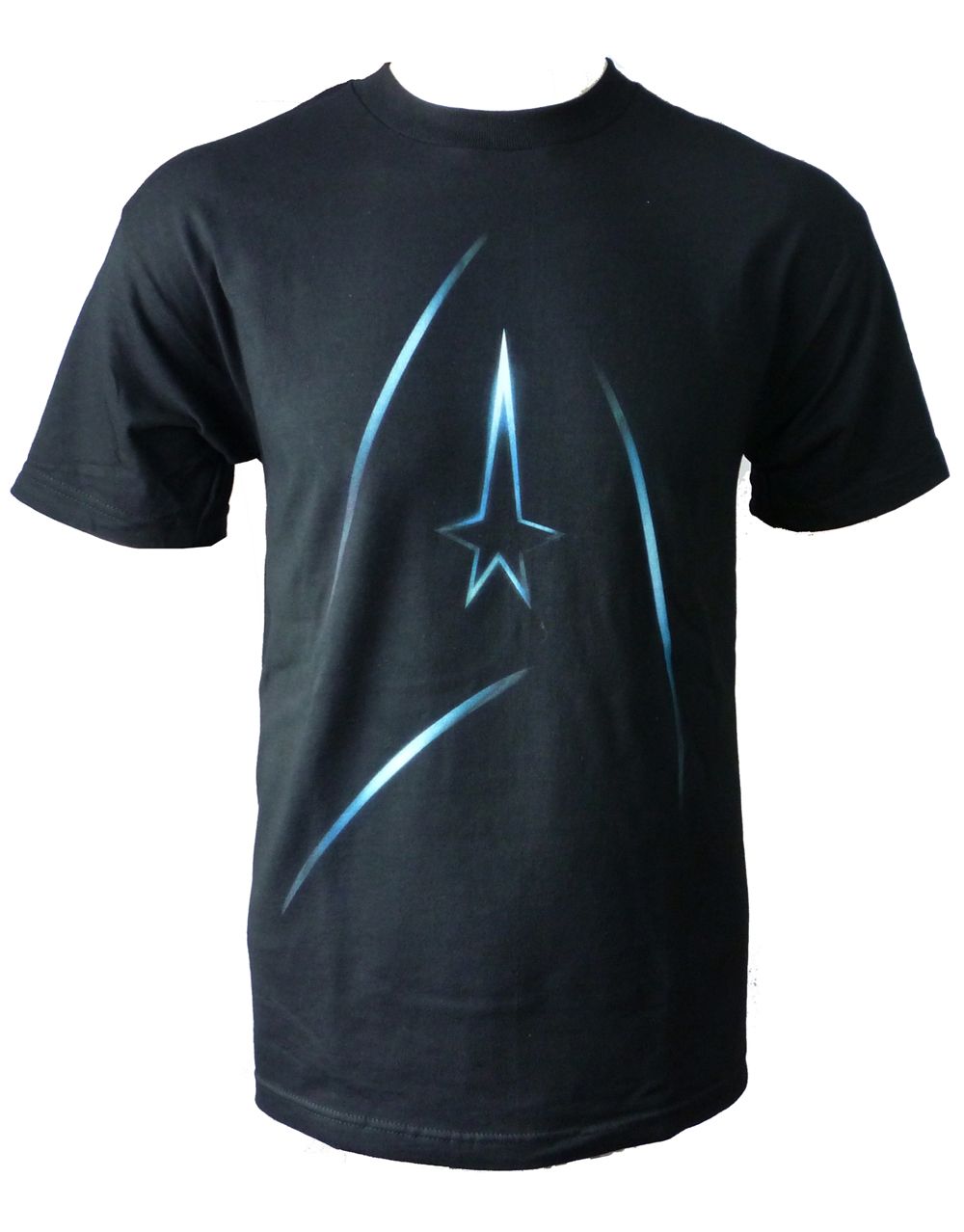 Star Trek delta shield graphic on a black adult t-shirt.
