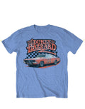 The Dukes of Hazzard General Lee graphic on a heathered blue adult t-shirt.